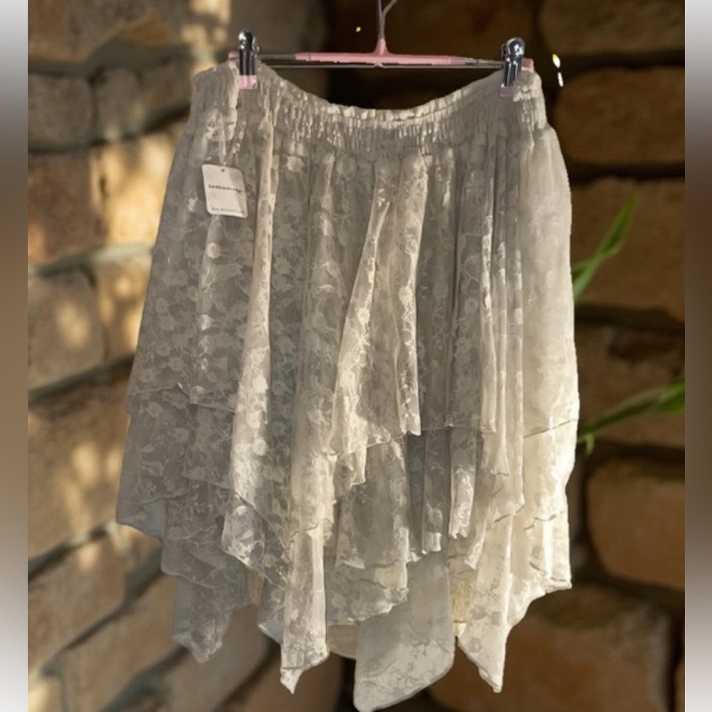 Free People Cream Asymmetrical Lace Skirt